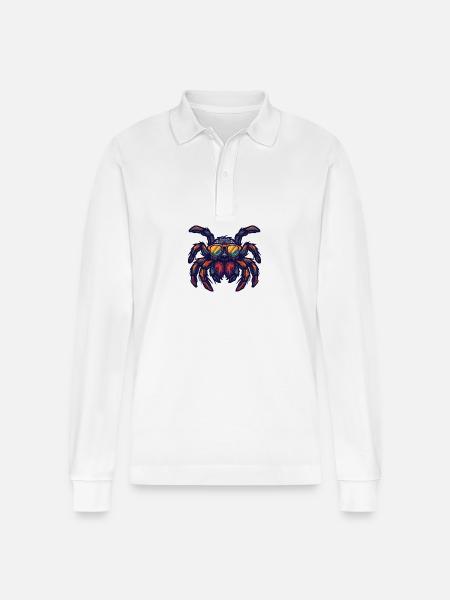Spinne Tarantula Tier - Stanley/Stella Unisex Bio-Langarm-Poloshirt Prepster - Weiß