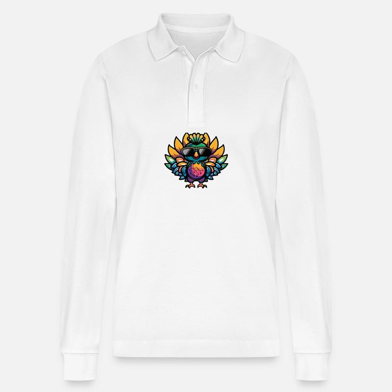 Pfau Vogel Tier - Stanley/Stella Unisex Bio-Langarm-Poloshirt Prepster - Weiß