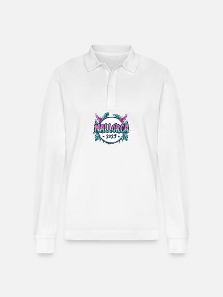 Mallorca 2025 Holidays - Stanley/Stella Organic Unisex Long-Sleeved Polo Shirt Prepster - white