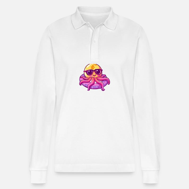 Qualle Comic Cool - Stanley/Stella Unisex Bio-Langarm-Poloshirt Prepster - Weiß