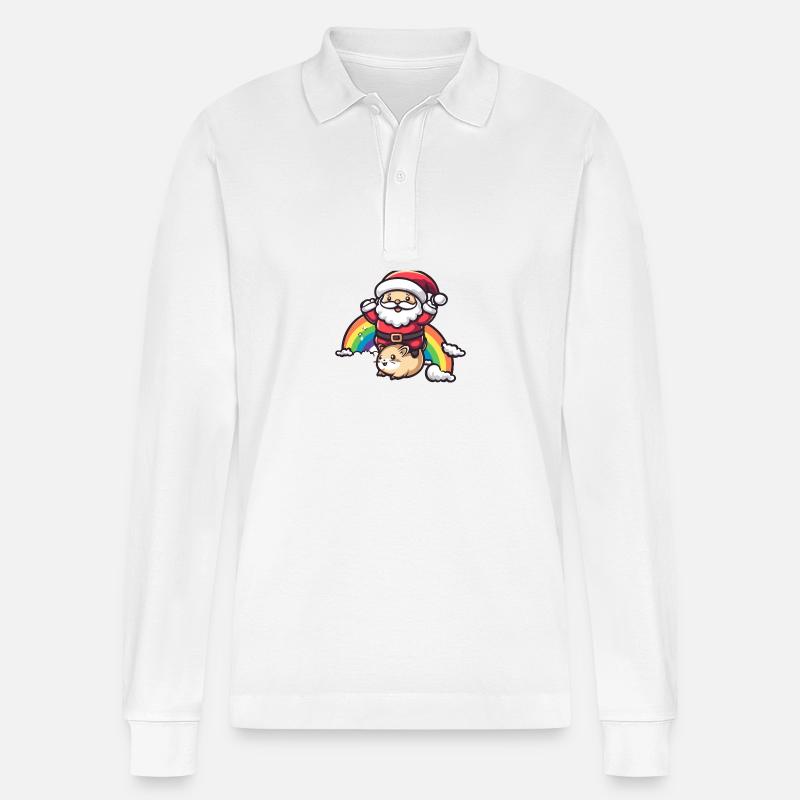 Hamster Weihnachtsmann Regenbogen - Stanley/Stella Unisex Bio-Langarm-Poloshirt Prepster - Weiß