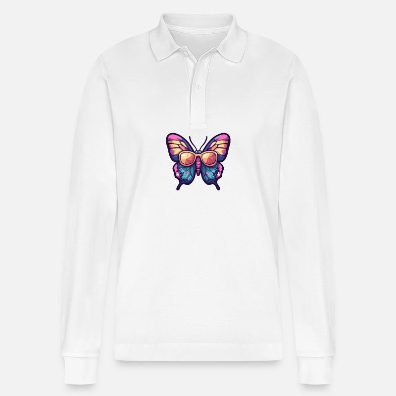 Schmetterling Comic Urlaub - Stanley/Stella Unisex Bio-Langarm-Poloshirt Prepster - Weiß