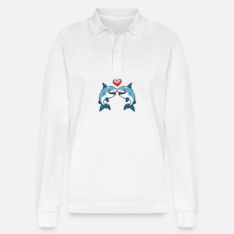 Couple de requins Saint-Valentin - Polo à manches longues bio PREPSTER Stanley/Stella Unisexe - blanc