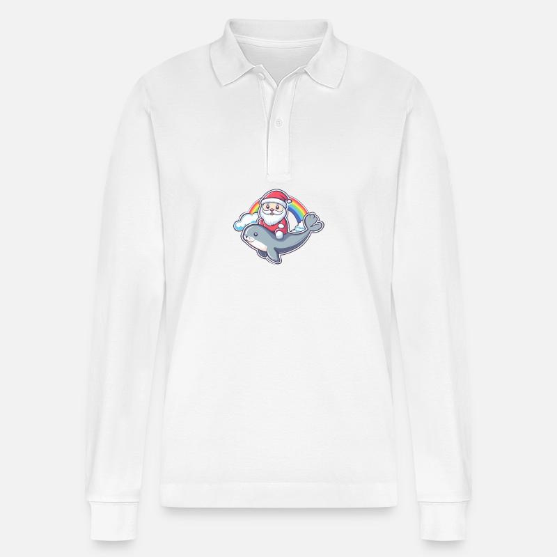 Robbe Tier Weihnachtsmann Regenbogen - Stanley/Stella Unisex Bio-Langarm-Poloshirt Prepster - Weiß