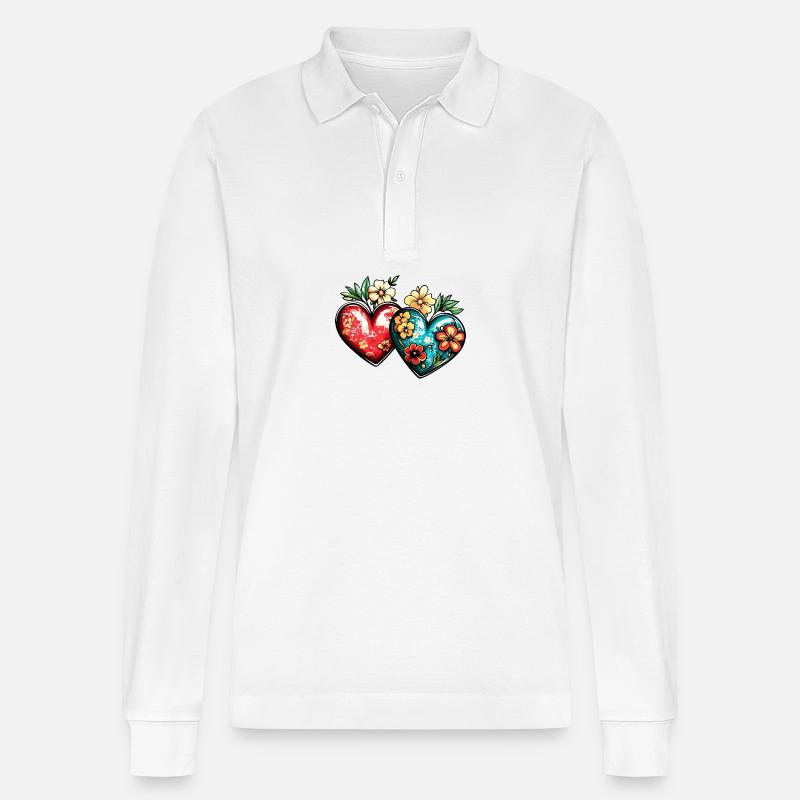 Coeurs Amour Fleurs Mariage - Polo à manches longues bio PREPSTER Stanley/Stella Unisexe - blanc