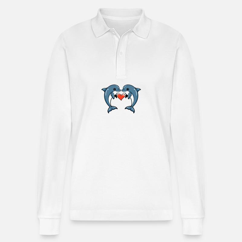 Couple de dauphins Saint-Valentin - Polo à manches longues bio PREPSTER Stanley/Stella Unisexe - blanc