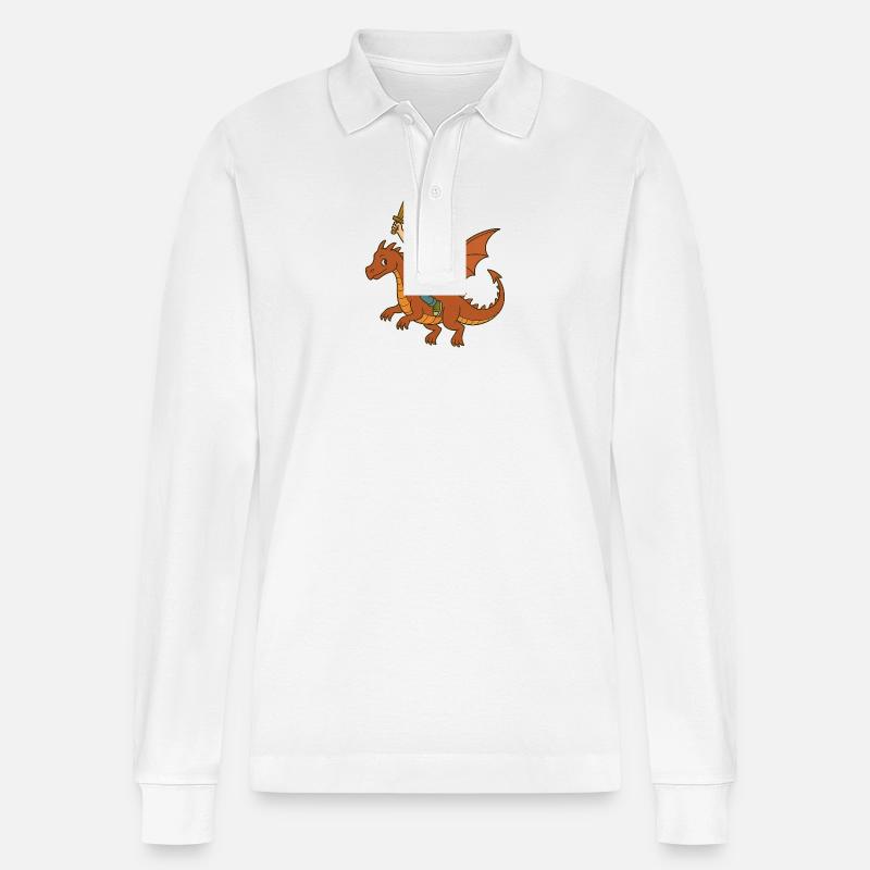 Junge Drachenritter mit Schwert - Stanley/Stella Unisex Bio-Langarm-Poloshirt Prepster - Weiß