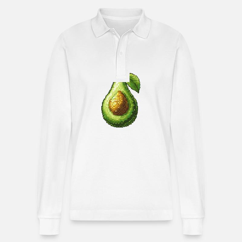 Avokado Pixel Symbol - Stanley/Stella Unisex Bio-Langarm-Poloshirt Prepster - Weiß