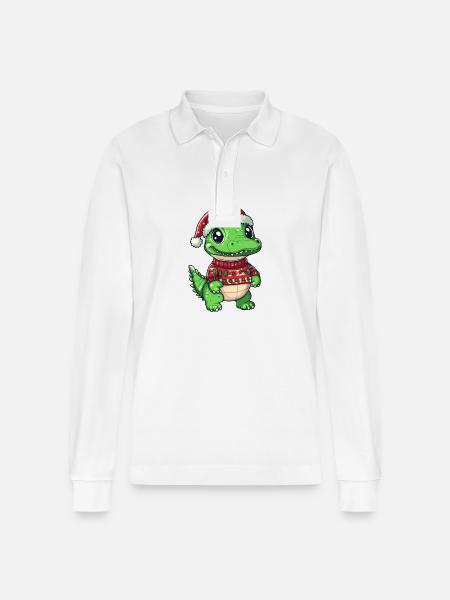 Alligator Christmas Comic - Stanley/Stella Organic Unisex Long-Sleeved Polo Shirt Prepster - white