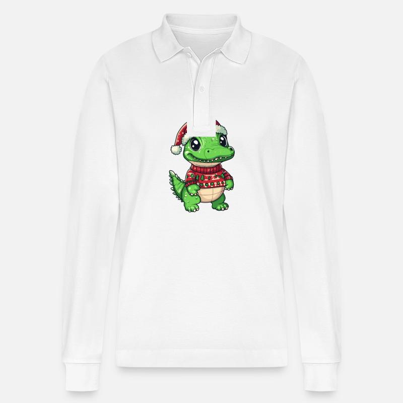 Alligator Weihnachten Comic - Stanley/Stella Unisex Bio-Langarm-Poloshirt Prepster - Weiß