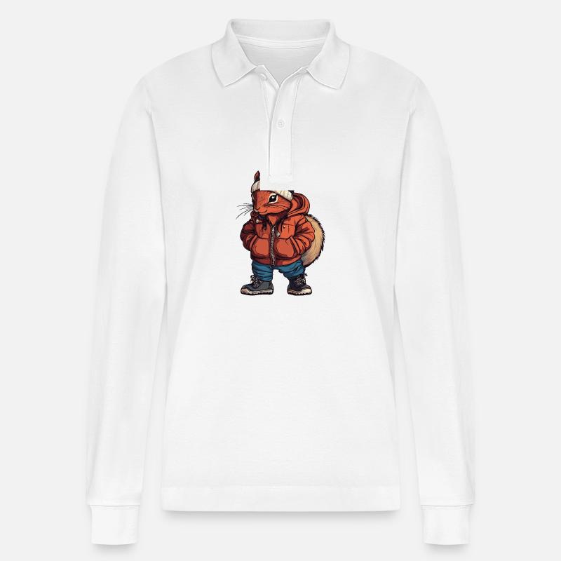 Eichhörnchen Lustig Winter - Stanley/Stella Unisex Bio-Langarm-Poloshirt Prepster - Weiß