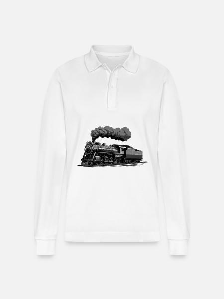 Klassieke stoomlocomotief in beweging - Stanley/Stella uniseks bio poloshirt met lange mouwen Prepster - wit