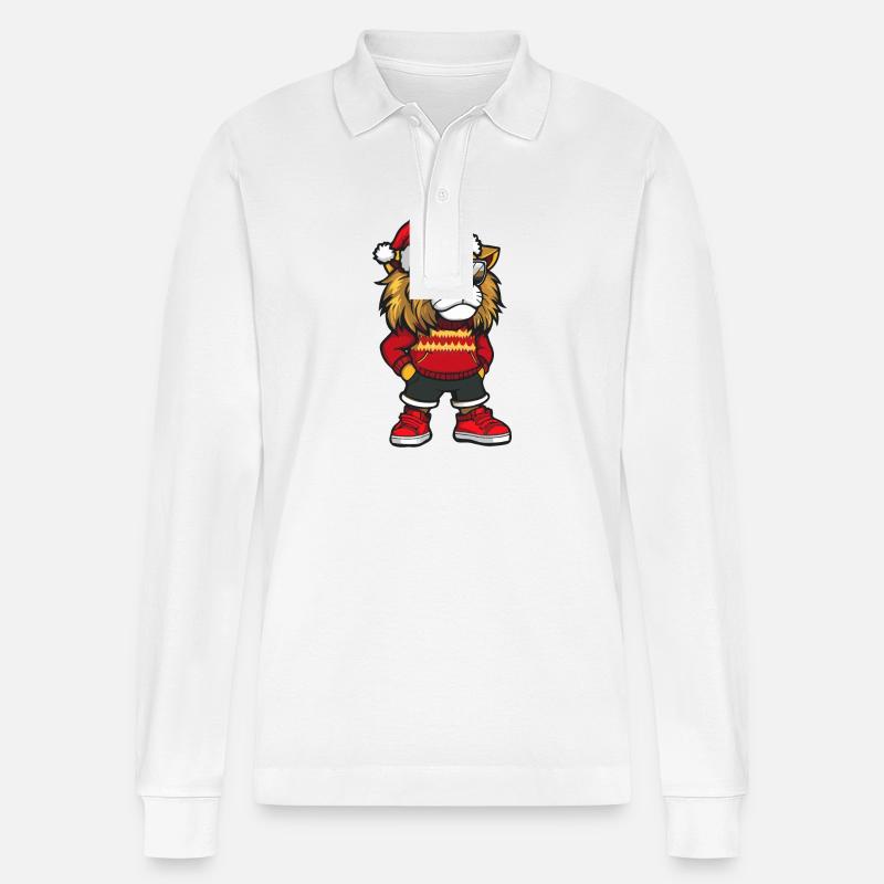 Löwe Weihnachten X-Mas - Stanley/Stella Unisex Bio-Langarm-Poloshirt Prepster - Weiß