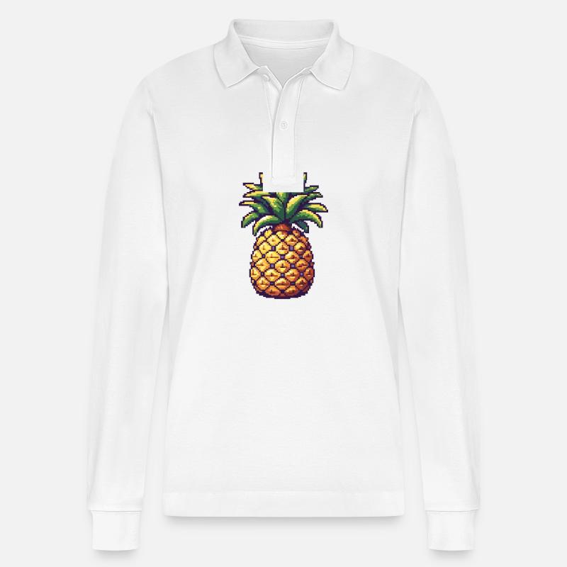 Ananas Pixel Symbol - Stanley/Stella Unisex Bio-Langarm-Poloshirt Prepster - Weiß