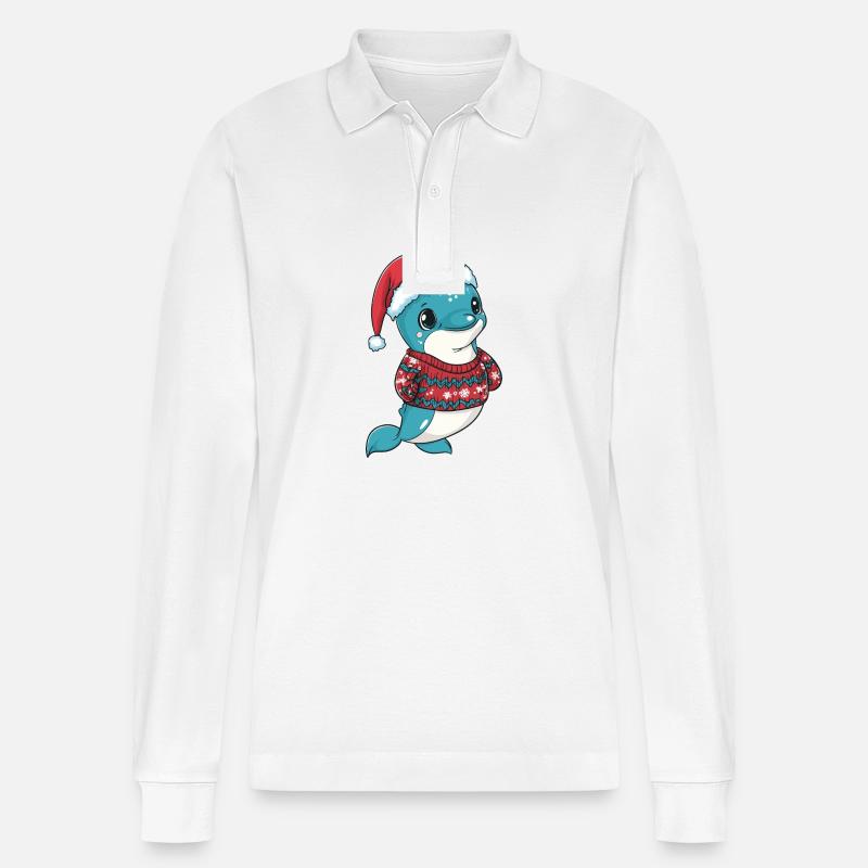 Delfin Weihnachten Comic - Stanley/Stella Unisex Bio-Langarm-Poloshirt Prepster - Weiß