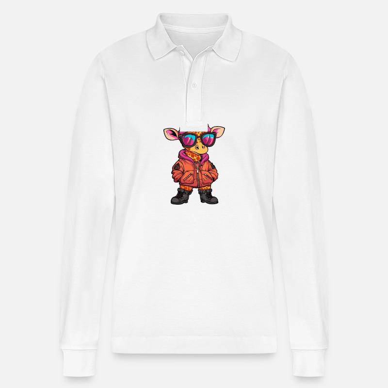 Giraffe Cool Comic - Stanley/Stella Unisex Bio-Langarm-Poloshirt Prepster - Weiß
