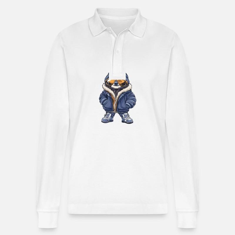 Sloth Cool Comic - Stanley/Stella Organic Unisex Long-Sleeved Polo Shirt Prepster - white