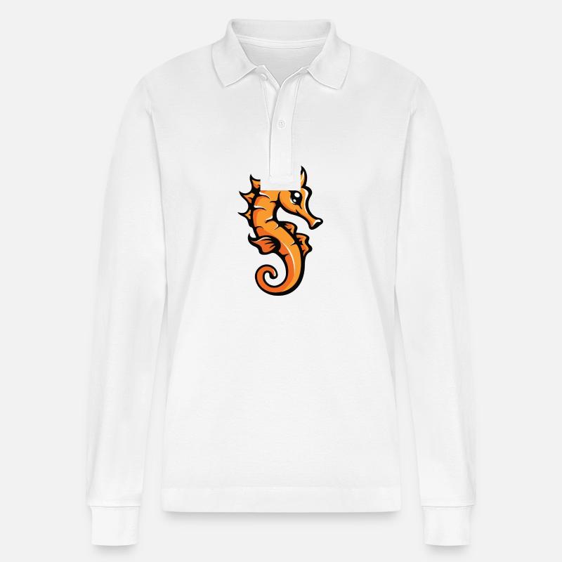 Seepferd Comic - Stanley/Stella Unisex Bio-Langarm-Poloshirt Prepster - Weiß