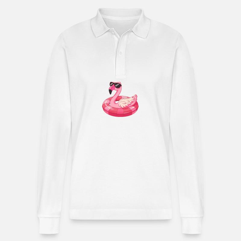 Flamingo Bande Dessinée Cool - Polo à manches longues bio PREPSTER Stanley/Stella Unisexe - blanc