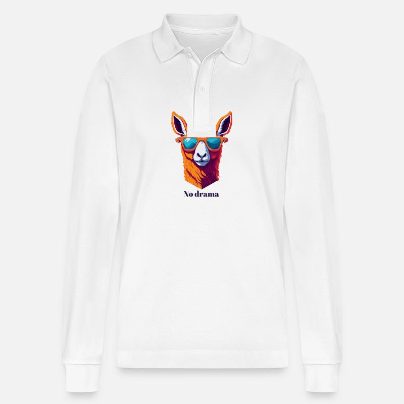 Retro Lama Vibes - Stanley/Stella Unisex Bio-Langarm-Poloshirt Prepster - Weiß
