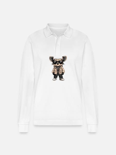 Hyäne Cool Comic - Stanley/Stella Unisex Bio-Langarm-Poloshirt Prepster - Weiß