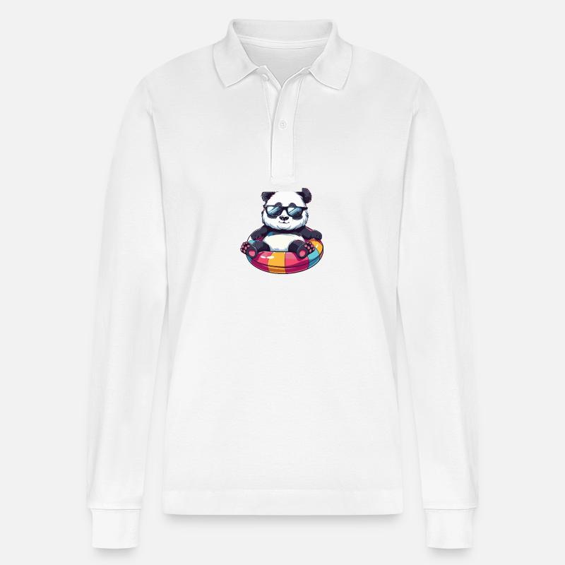 Panda Comic Cool - Stanley/Stella Unisex Bio-Langarm-Poloshirt Prepster - Weiß