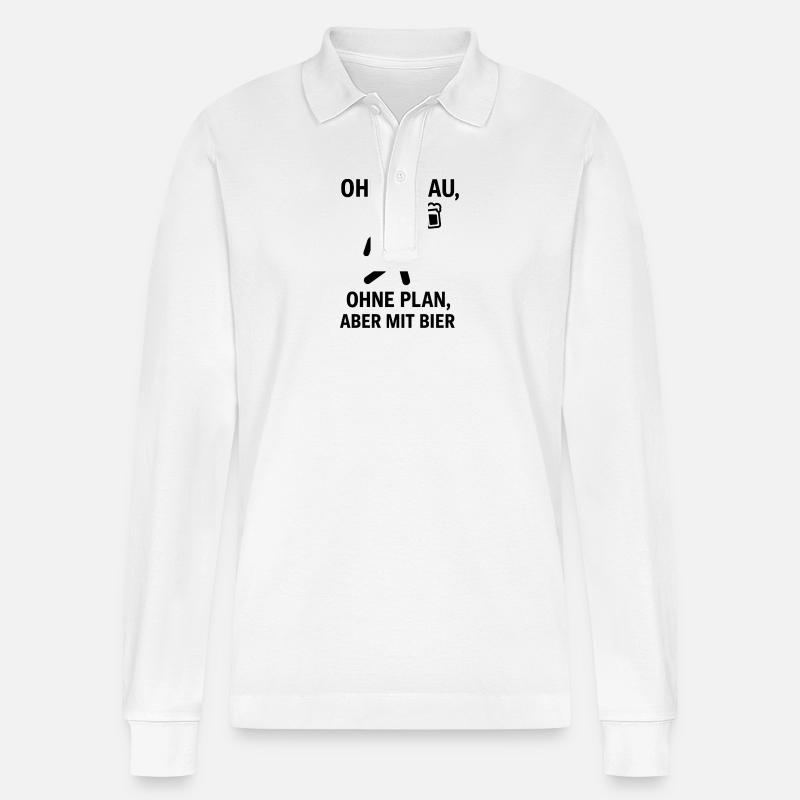 Ohne Frau, Ohne Plan, Bier - Stanley/Stella Unisex Bio-Langarm-Poloshirt Prepster - Weiß