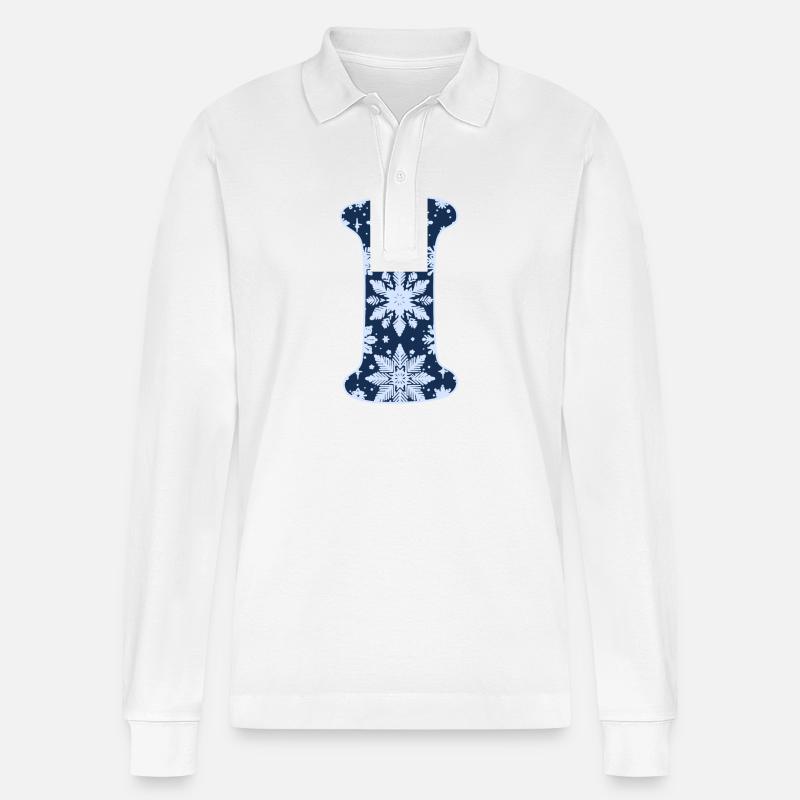 Buchstabe I Schneeflocken - Stanley/Stella Unisex Bio-Langarm-Poloshirt Prepster - Weiß