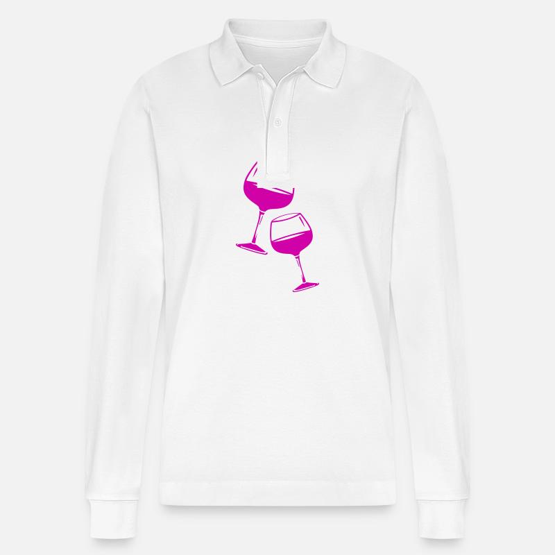 Weinglas Rotwein Symbol - Stanley/Stella Unisex Bio-Langarm-Poloshirt Prepster - Weiß