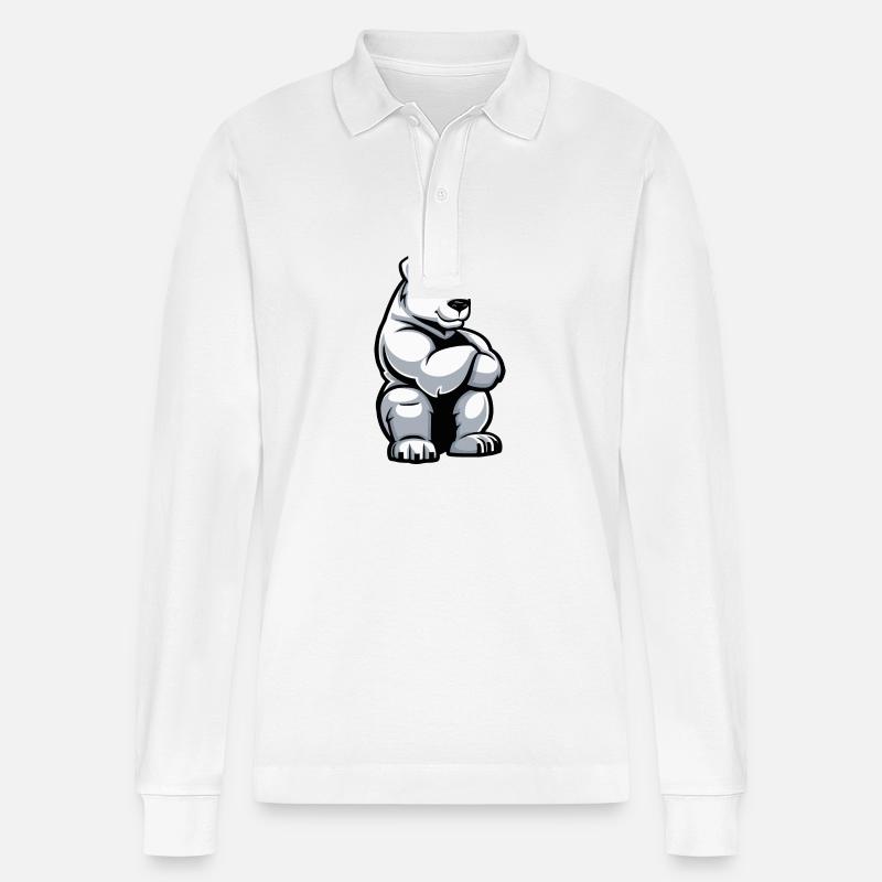 Eisbär Comic - Stanley/Stella Unisex Bio-Langarm-Poloshirt Prepster - Weiß