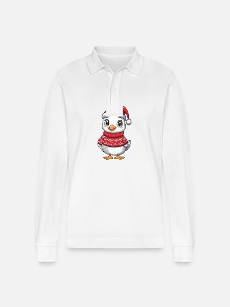 Gans Weihnachten Comic - Stanley/Stella Unisex Bio-Langarm-Poloshirt Prepster - Weiß