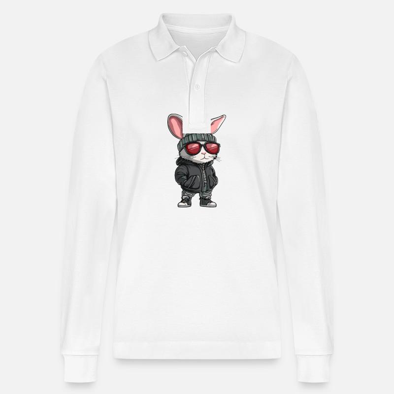 Hase Cool Comic - Stanley/Stella Unisex Bio-Langarm-Poloshirt Prepster - Weiß
