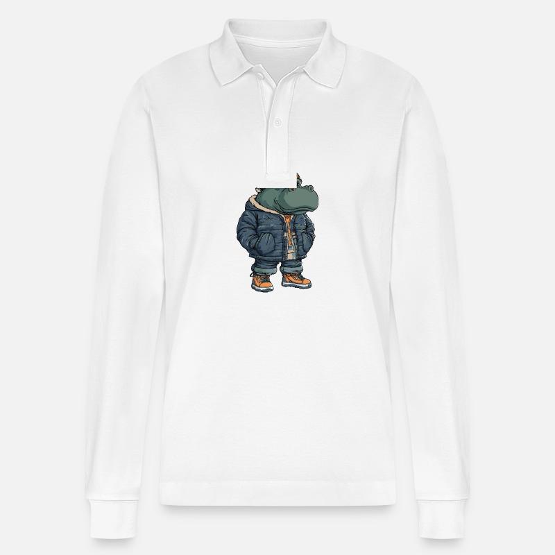 Nilpferd Lustig Winter - Stanley/Stella Unisex Bio-Langarm-Poloshirt Prepster - Weiß
