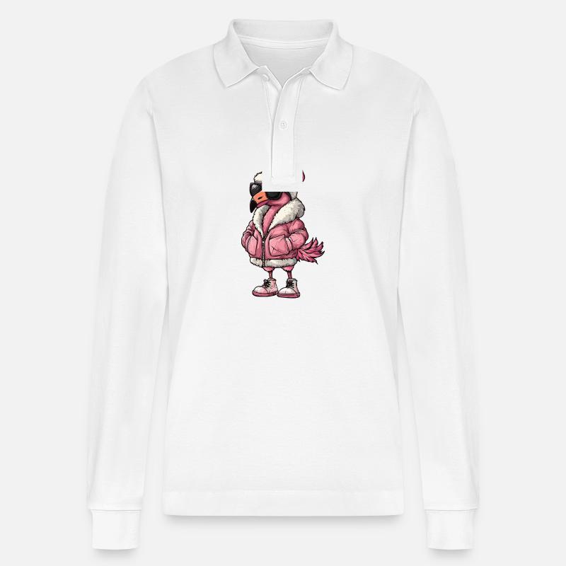 Flamingo Cool Comic - Stanley/Stella Organic Unisex Long-Sleeved Polo Shirt Prepster - white