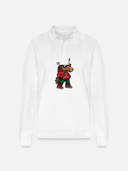 Horse Christmas Comic Cool - Stanley/Stella Organic Unisex Long-Sleeved Polo Shirt Prepster - white