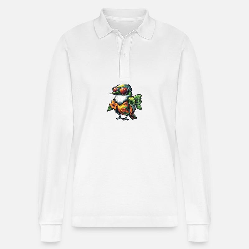 Colibri oiseau bande dessinée vacances - Polo à manches longues bio PREPSTER Stanley/Stella Unisexe - blanc