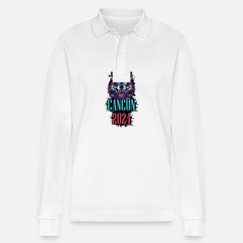 Cancun 2024 Urlaub Wolf - Stanley/Stella Unisex Bio-Langarm-Poloshirt Prepster - Weiß