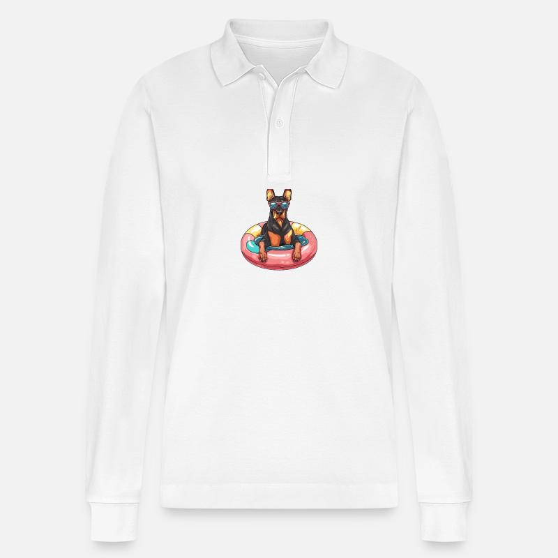Dobermann Hund Comic Cool - Stanley/Stella Unisex Bio-Langarm-Poloshirt Prepster - Weiß