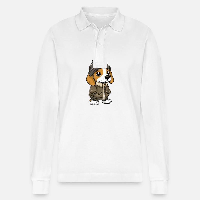 Beagle Hund Winter - Stanley/Stella Unisex Bio-Langarm-Poloshirt Prepster - Weiß