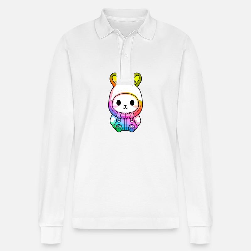 Hase Winter Tier Bunt Comic - Stanley/Stella Unisex Bio-Langarm-Poloshirt Prepster - Weiß