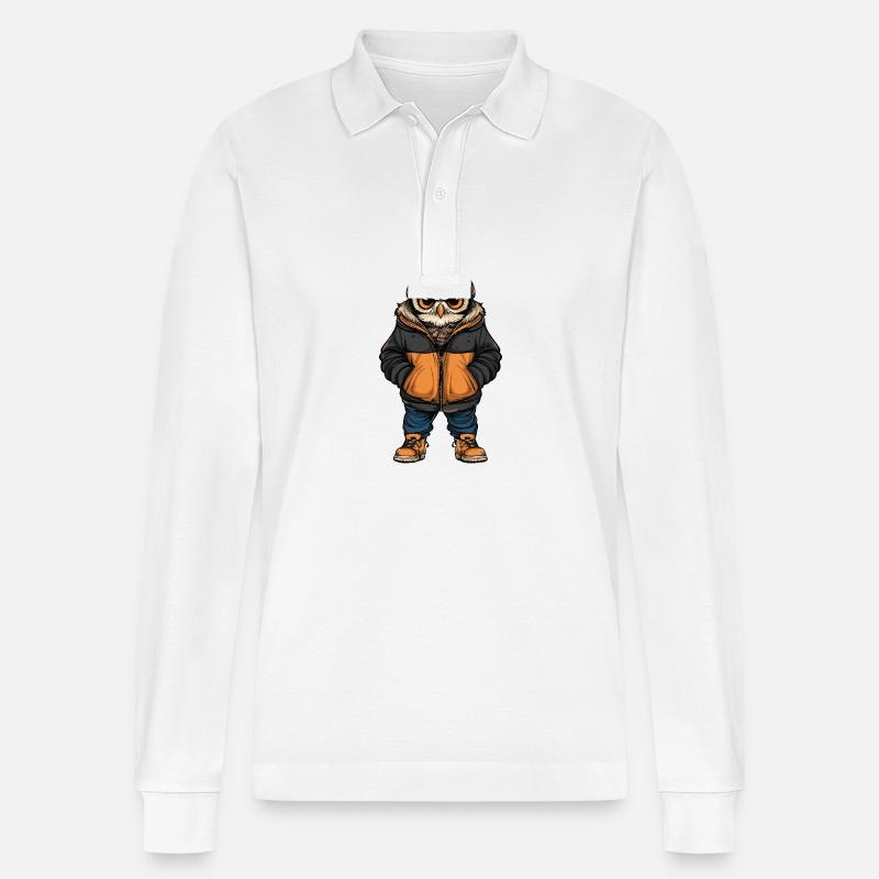Eule Lustig Winter - Stanley/Stella Unisex Bio-Langarm-Poloshirt Prepster - Weiß