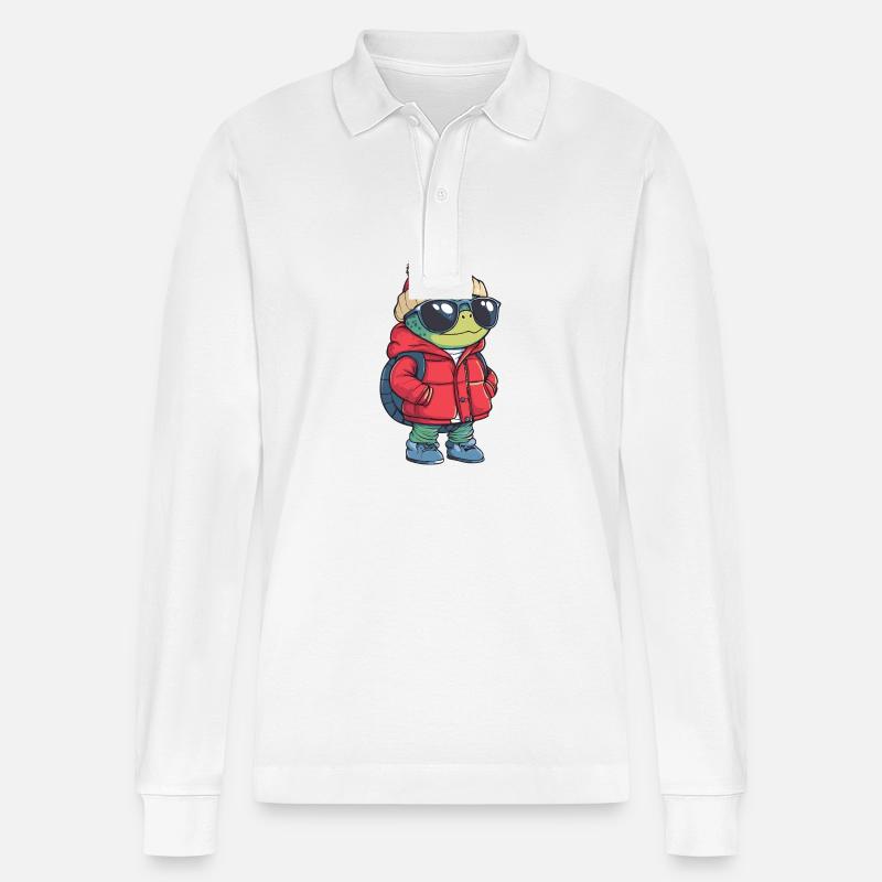 Schildkröte Cool Comic - Stanley/Stella Unisex Bio-Langarm-Poloshirt Prepster - Weiß