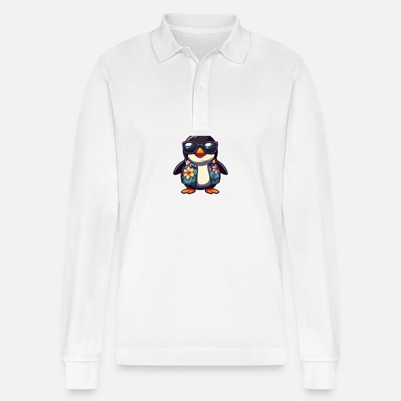 Pinguin Comic Urlaub - Stanley/Stella Unisex Bio-Langarm-Poloshirt Prepster - Weiß