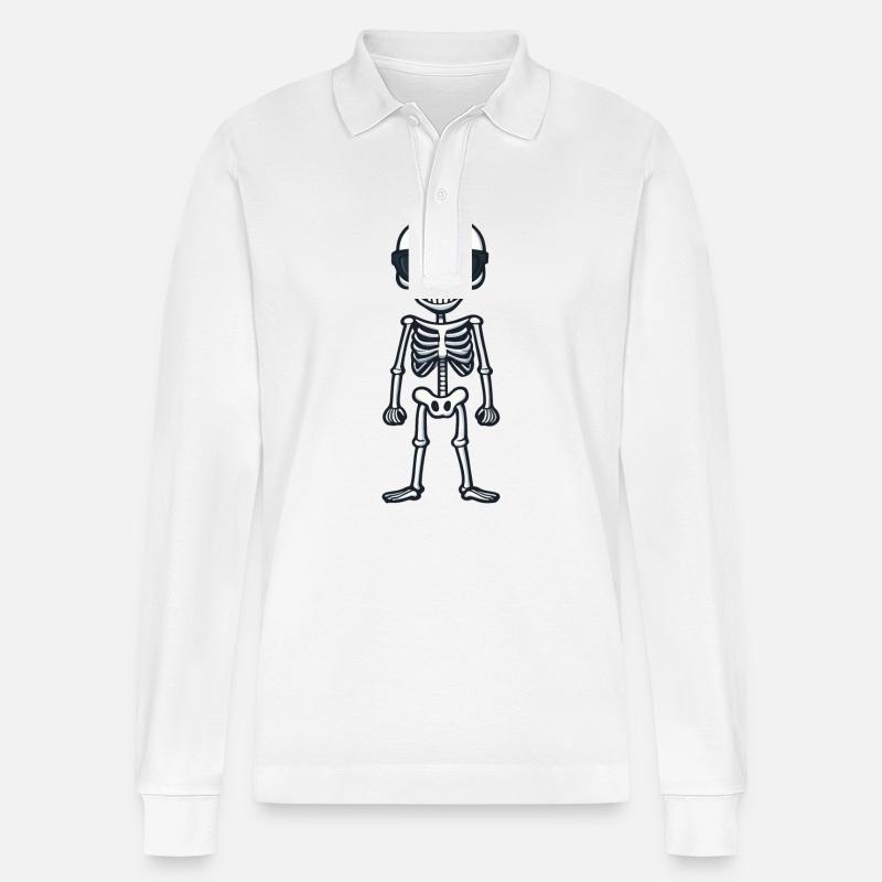 Skelett Comic Halloween Cool - Stanley/Stella Unisex Bio-Langarm-Poloshirt Prepster - Weiß