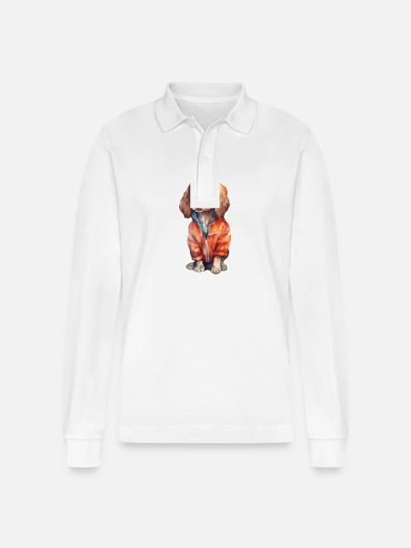 Funny spaniel in dog clothes. - Stanley/Stella Organic Unisex Long-Sleeved Polo Shirt Prepster - white