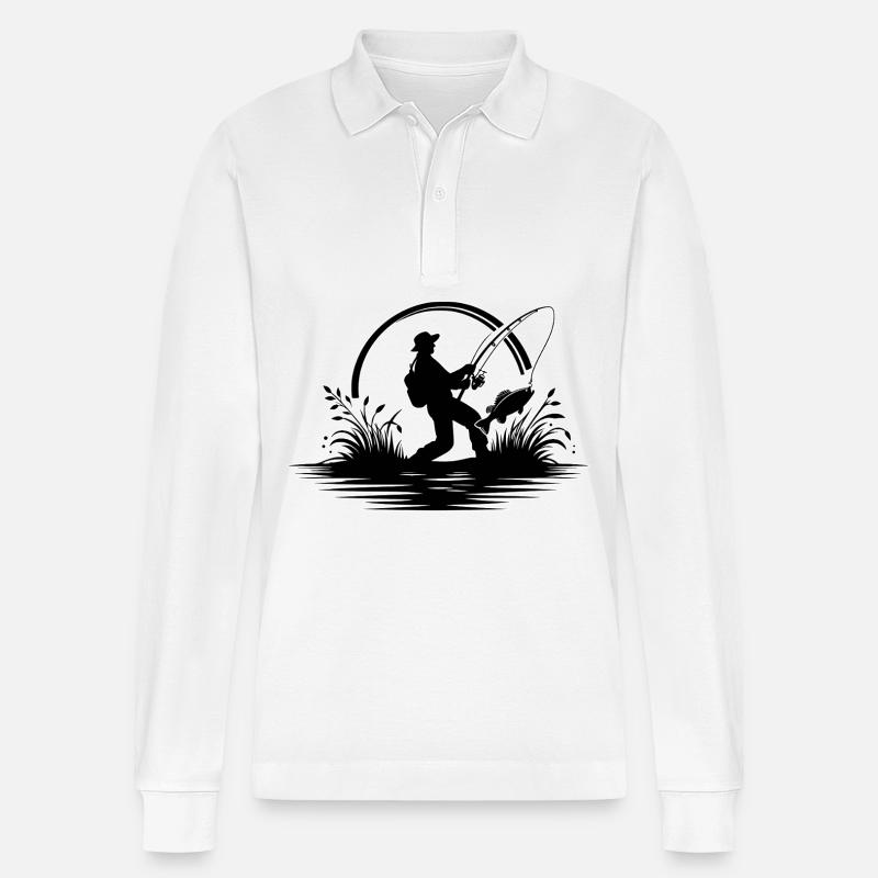 Angler Umriss - Stanley/Stella Unisex Bio-Langarm-Poloshirt Prepster - Weiß