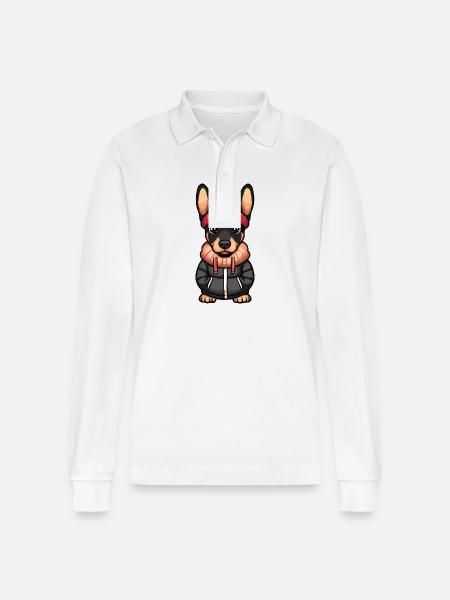 Doberman Dog Winter - Stanley/Stella Organic Unisex Long-Sleeved Polo Shirt Prepster - white