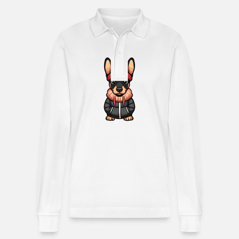 Doberman Hund Winter - Stanley/Stella Unisex Bio-Langarm-Poloshirt Prepster - Weiß