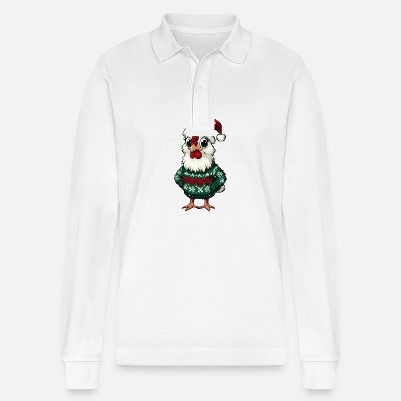 Hahn Weihnachten Comic - Stanley/Stella Unisex Bio-Langarm-Poloshirt Prepster - Weiß