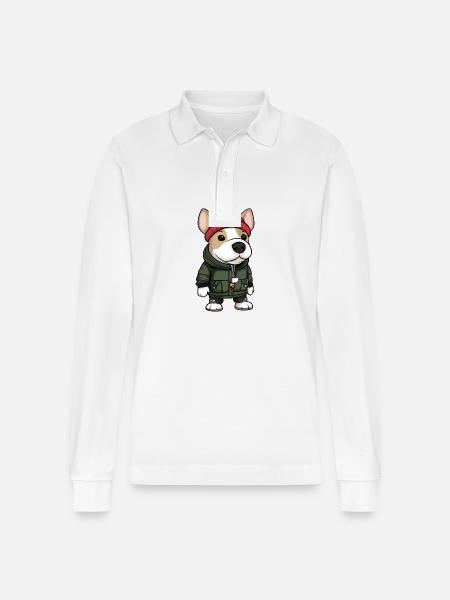 Bull Terrier Dog Winter - Stanley/Stella Organic Unisex Long-Sleeved Polo Shirt Prepster - white